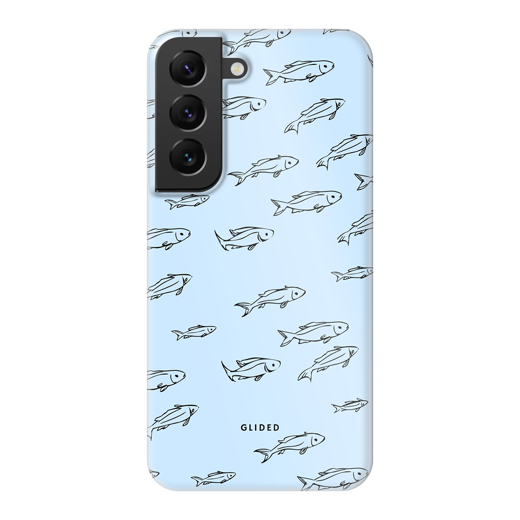 Fishy Handyhülle für Samsung Galaxy S22 mit süßen kleinen Fischen auf einem bunten Hintergrund, bietet Schutz und Stil.